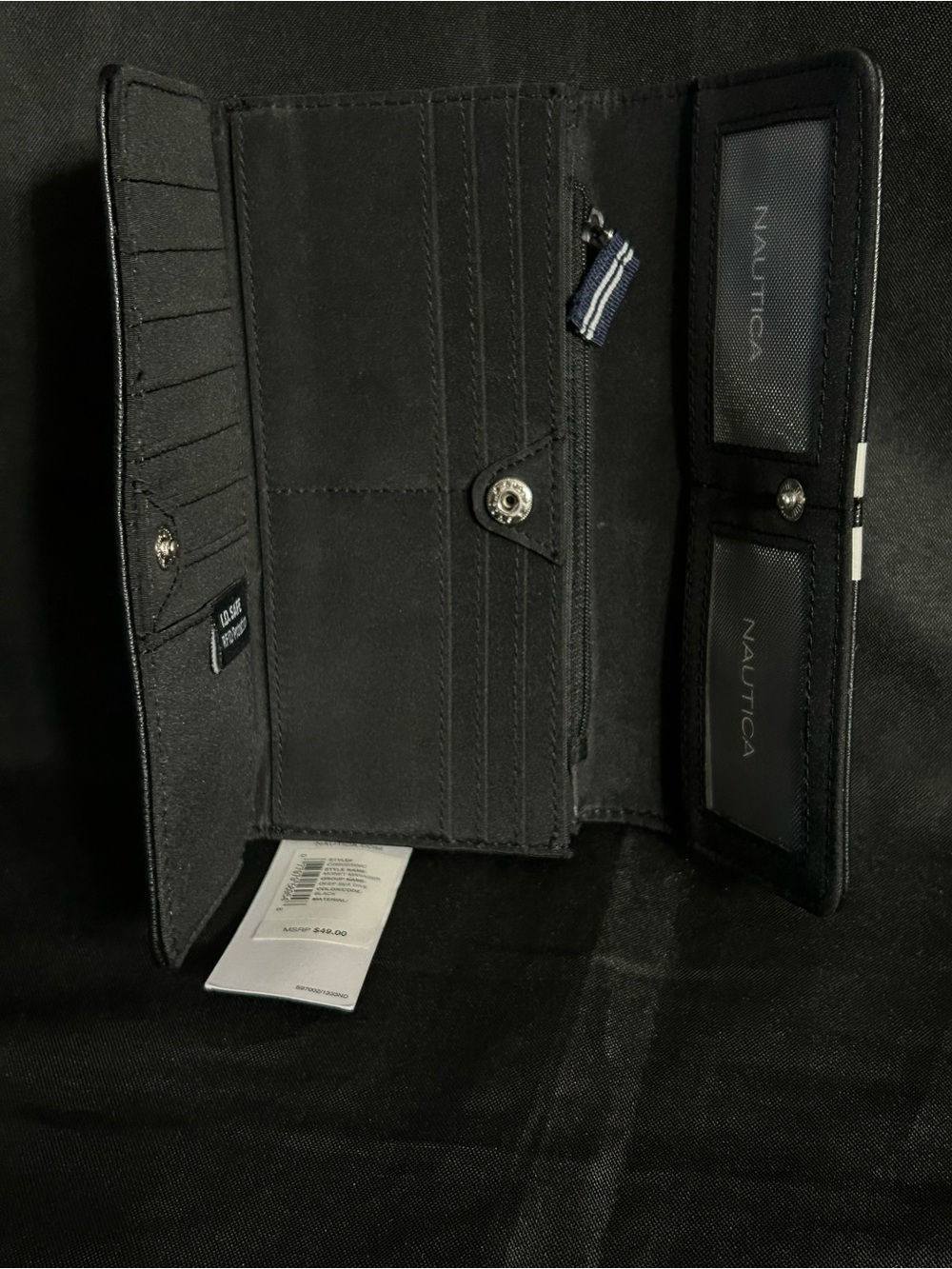 Nautica Money Manager RFID Blocking Black & White Stripe Accent Wallet NWT - Picture 5 of 9